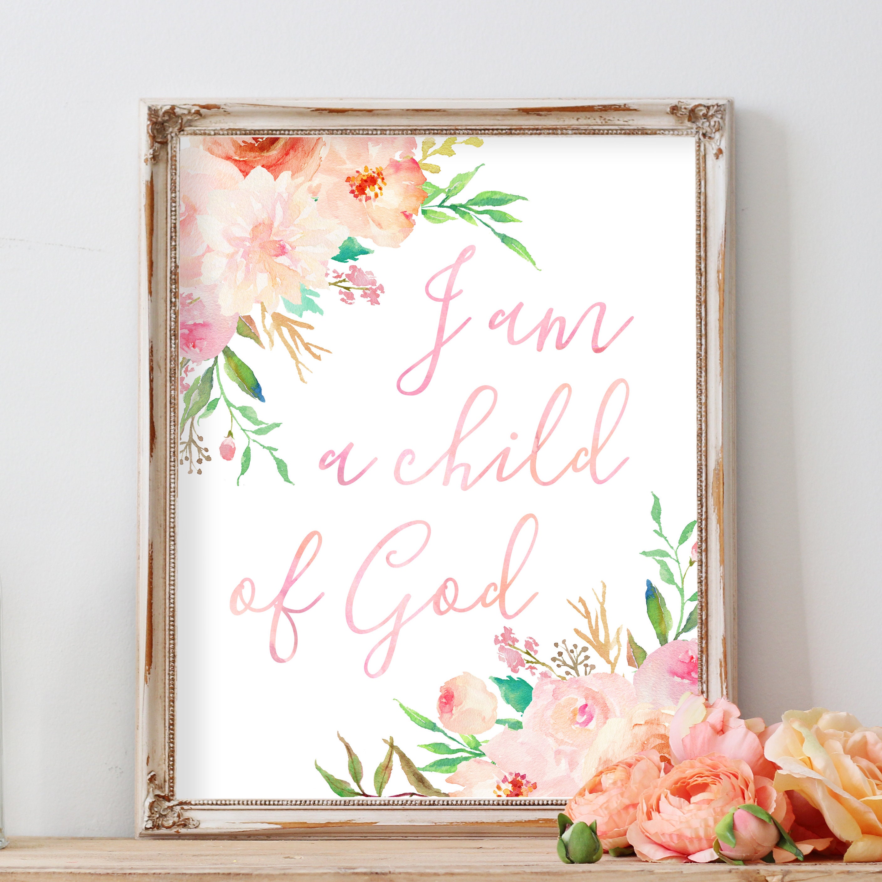 nursery quote print I am a Child of God print flower wreath art boho nursery art Bible verse art nursery wall decor scripture nursery