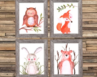 Animal Nursery Art, Woodland Nursery Prints, Woodland Nursery Art, Woodland Wall Art, Woodland Animals Nursery, Bear, Deer, Rabbit, Fox, Owl