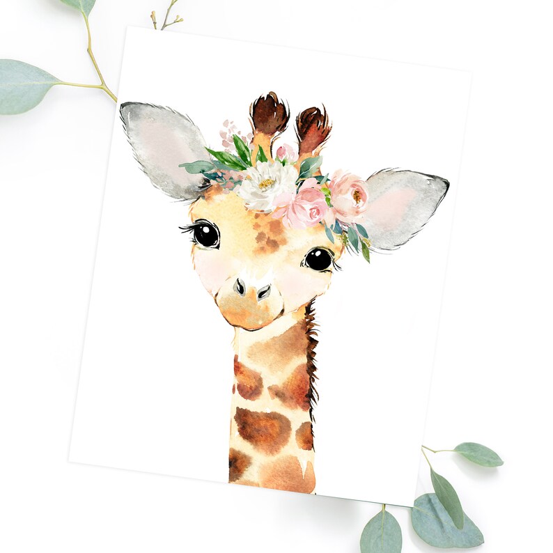 Download Giraffe Animal Theme Zoo Print Watercolor Giraffe Painting With Flower Crown Giraffe Art Print Or Printable Baby Giraffe Nursery Decor Art Collectibles Painting 330 Co Il
