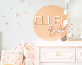 Round Wood Nursery Name Sign, Baltic Birch, Baby Shower Gift