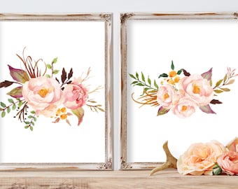 Boho Nursery Art - Acquerello Fiore Stampabili - Acquerello Floreale Nursery Art - Arte Floreale Vivaio - Flower Bouquet Print - Printable Art
