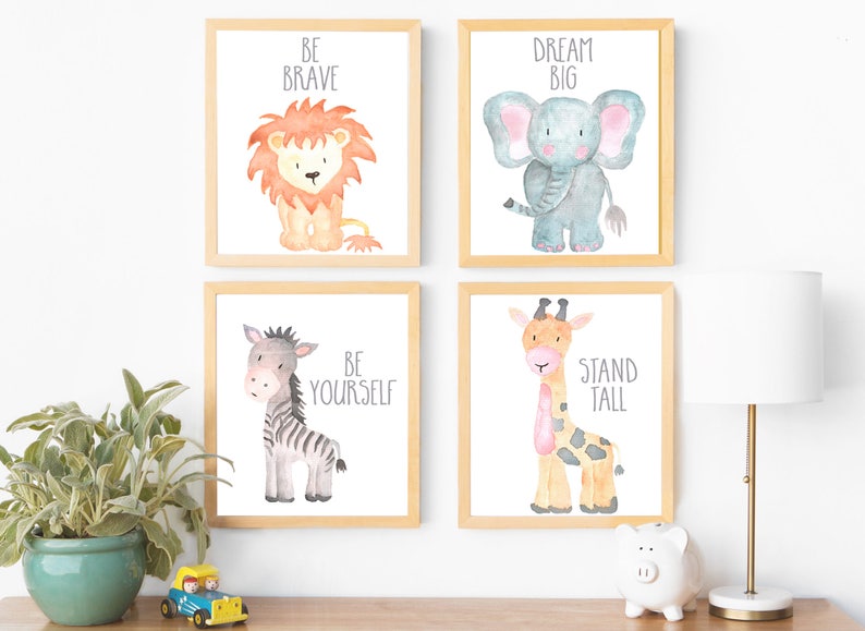 safari nursery decor wall art print set of 4 nursery art set | etsy