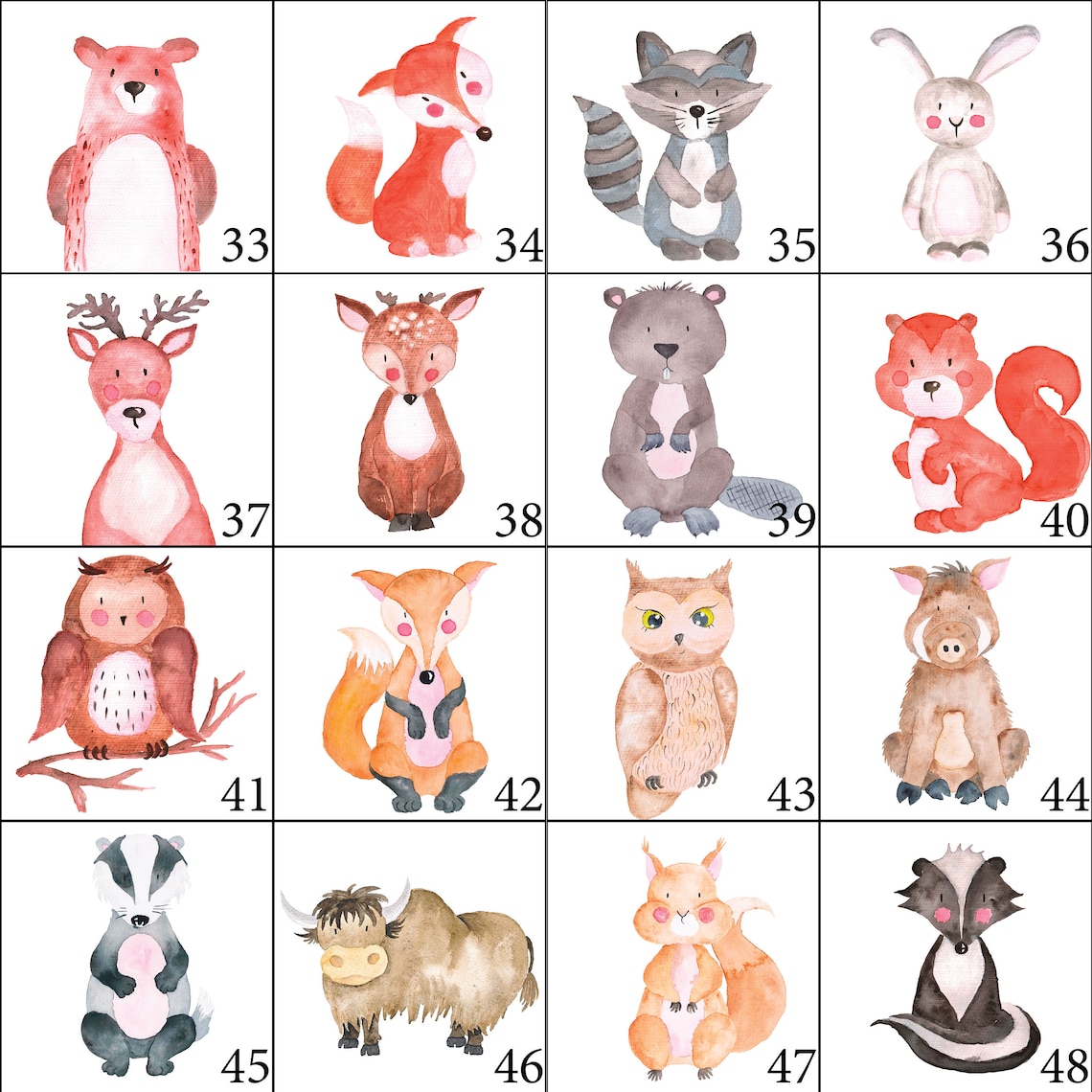 Custom Watercolor Animal Print or Printable Custom Nursery | Etsy