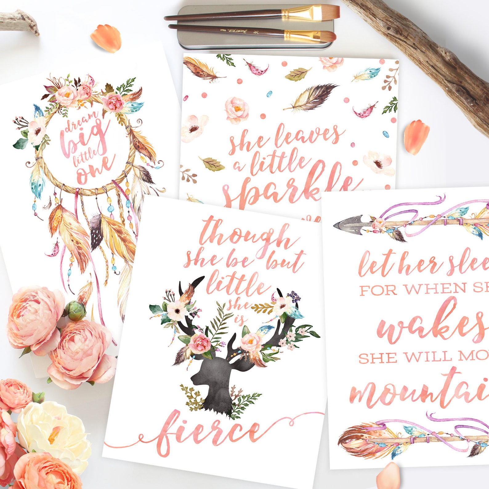 Boho Nursery Art Nursery Wall Art Nursery Decor Set of 4 Baby Etsy