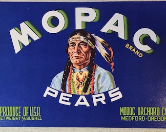 Advertising Label: Mopac brand Pears Vintage