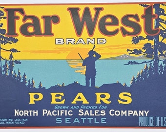 Étiquette publicitaire : Far West Brand Pears vintage