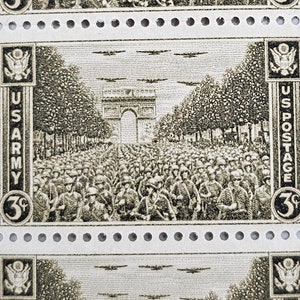 Folha completa de selos de 3 centavos do Exército dos EUA, 1945