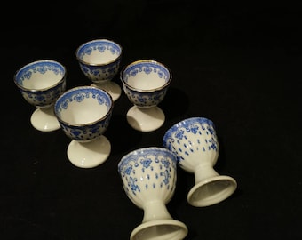 6 Schaller Eierbecher Vintage Porzellan China Blau  blaue Lilie