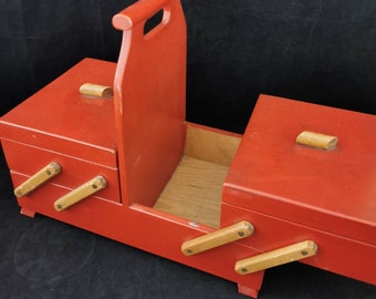Vintage kleiner Nähkasten 60er Jahre Holz shabby rot Holz Nähen Sewing Box