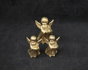 3 Messing Kerzenhalter Engel mit Flügel Vintage Kerzenständer gold Dekoration