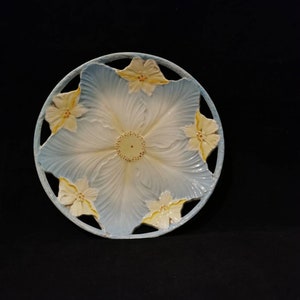 Ancient decorative plate vintage porcelain majolica ceramic art deco art nouveau light blue yellow image 1