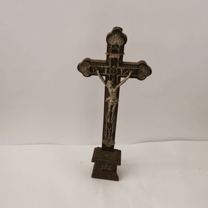 Vintage altar wooden cross shabby antique shabby ornate wooden cross wood and lead