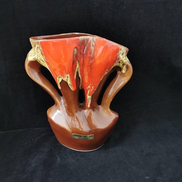 French Pottery Vase Vallauris Fait Main 60er Jahre 25cm hoch