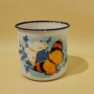 old enamel cup injection molded shabby butterfly plant pot flower pot