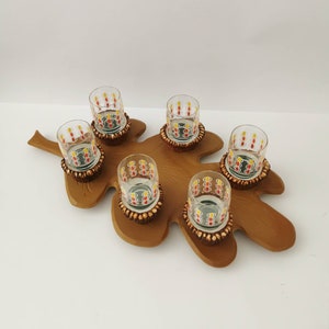 Set di bicchieri da grappa, porta grappa in stile Rockabilly anni &#39;70, in vetro rustico.
