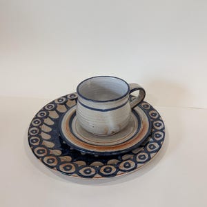 Fritz Cleve Céramique Art Poterie Vintage Couvert Tasse Soucoupe Assiette à Gâteau Ensemble d'Assiettes Grès Poterie Coulée à la Main