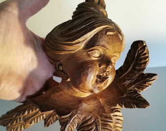 Magical large putti carved wood carving angel putti angel head wall decoration cherub baroque wood guardian angel