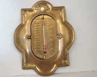 Kuriosität Thermometer Vintage Messing massiv klappbar 3 Einheiten ablesbar Zimmerthermometer