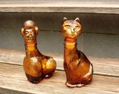 Old pressed glass bottles poodle and cat Skuril