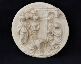 Adoration of the Magi Vintage Italian Carved Alabaster Italy Collectible Wall Decor Wandte