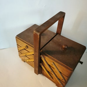Vintage sturdy sewing box sewing box 60s wood shabby filled sewing basket antique with sewing stuff