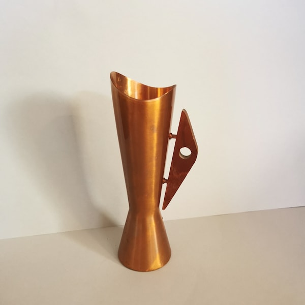 Jarrón de cobre 50s 60s Rockabilly teca 25 cm florero con mango de madera
