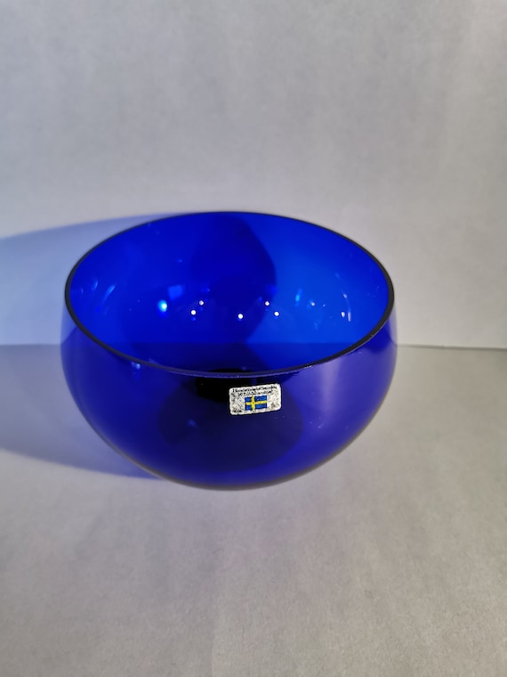 Blaue Glasschale Vintage 50er Jahre Schüssel Glas Blaue Glasschale von Gunnar Ander Lindshammar Schweden