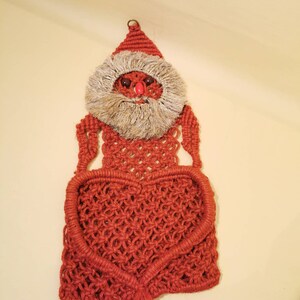 old macrame Santa Claus funny rare 60s handmade retro look