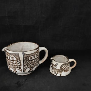 Vintage Monika Maetzel Ceramic Set Jug Owl Hamburg-Volksdorf Studio Ceramics Artist Glaze Ceramic Vase West 70s