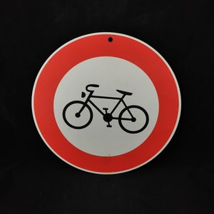 Vintage sign no entry bicycles bicycle road sign traffic sign 70s attention construction site 34.5 cm