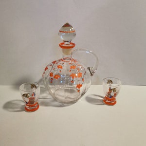 Butelka likieru i 2 kieliszki do shotów Szklane kieliszki z dekorem Crystal Art Deco Szklane miseczki do likieru