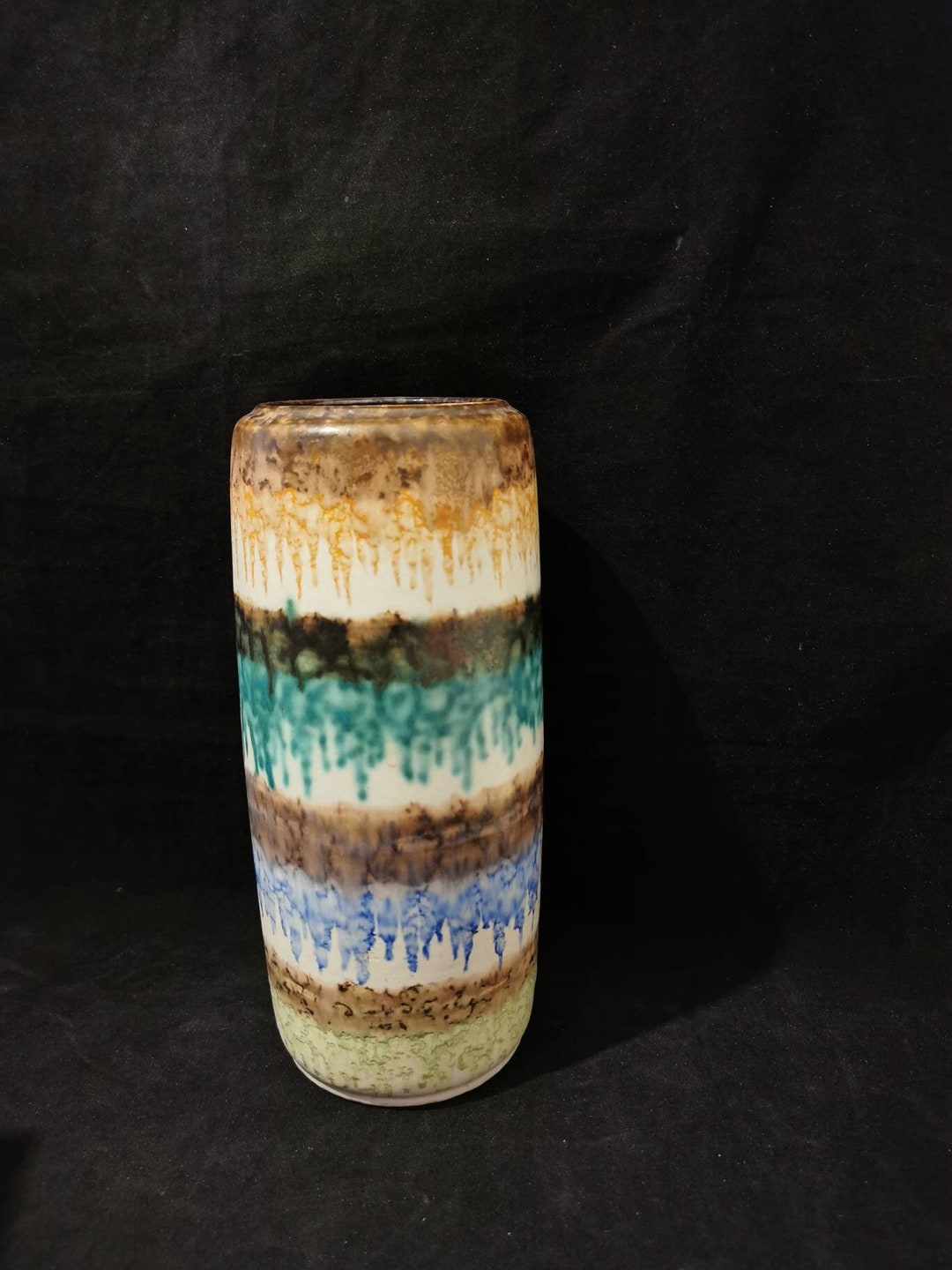 Vase Céramique Scheurich Linie - Moderniste Années 1960 - Ocre, Blanc, Noir