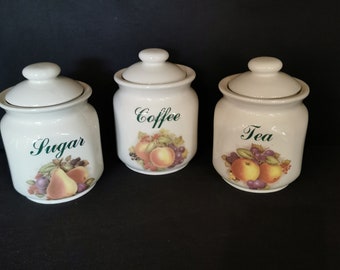 Charming set of 3 lidded jars 1970s storage jar flour salt sugar vintage Melba Kitchen Ware Staffordshire England Ceramic