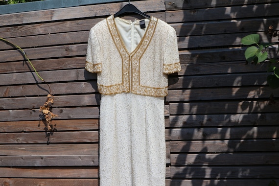 Pure silk Beautiful old dress Sewn-on pearls glam… - image 1