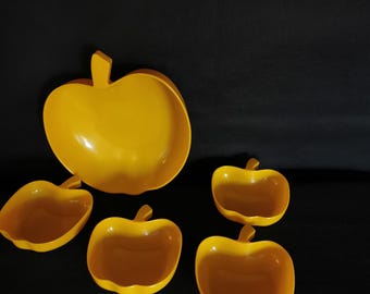 Apple 5 pieces bowls 70s vintage pudding bowls dessert bowls snack bowls BASF yellow