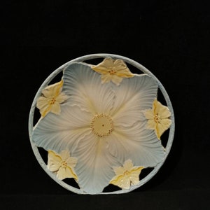 Ancient decorative plate vintage porcelain majolica ceramic art deco art nouveau light blue yellow image 5