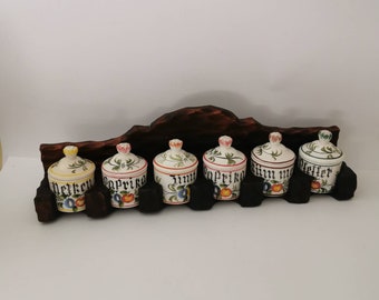 5x small porcelain Italy lidded spice storage jar vintage jar spice rack