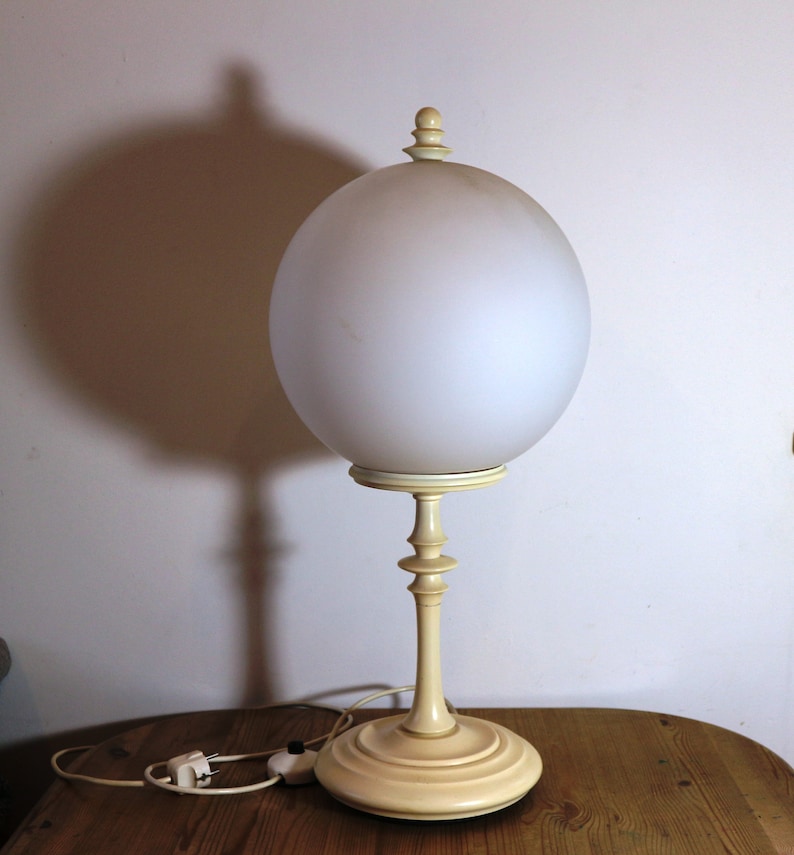 XL 60er Glaskugel Lampe Stehlampe Holz 66cm Bild 4