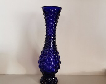 Empoli Style Italien Blumenvase Glasflasche Vase Bubble Glas blau 30cm Vintage 60er