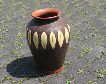 Vintage Bodenvase Sgraffito große Vase 60er Vintage 37cm Ritzdekor Tischvase SAWA braun gelb beige