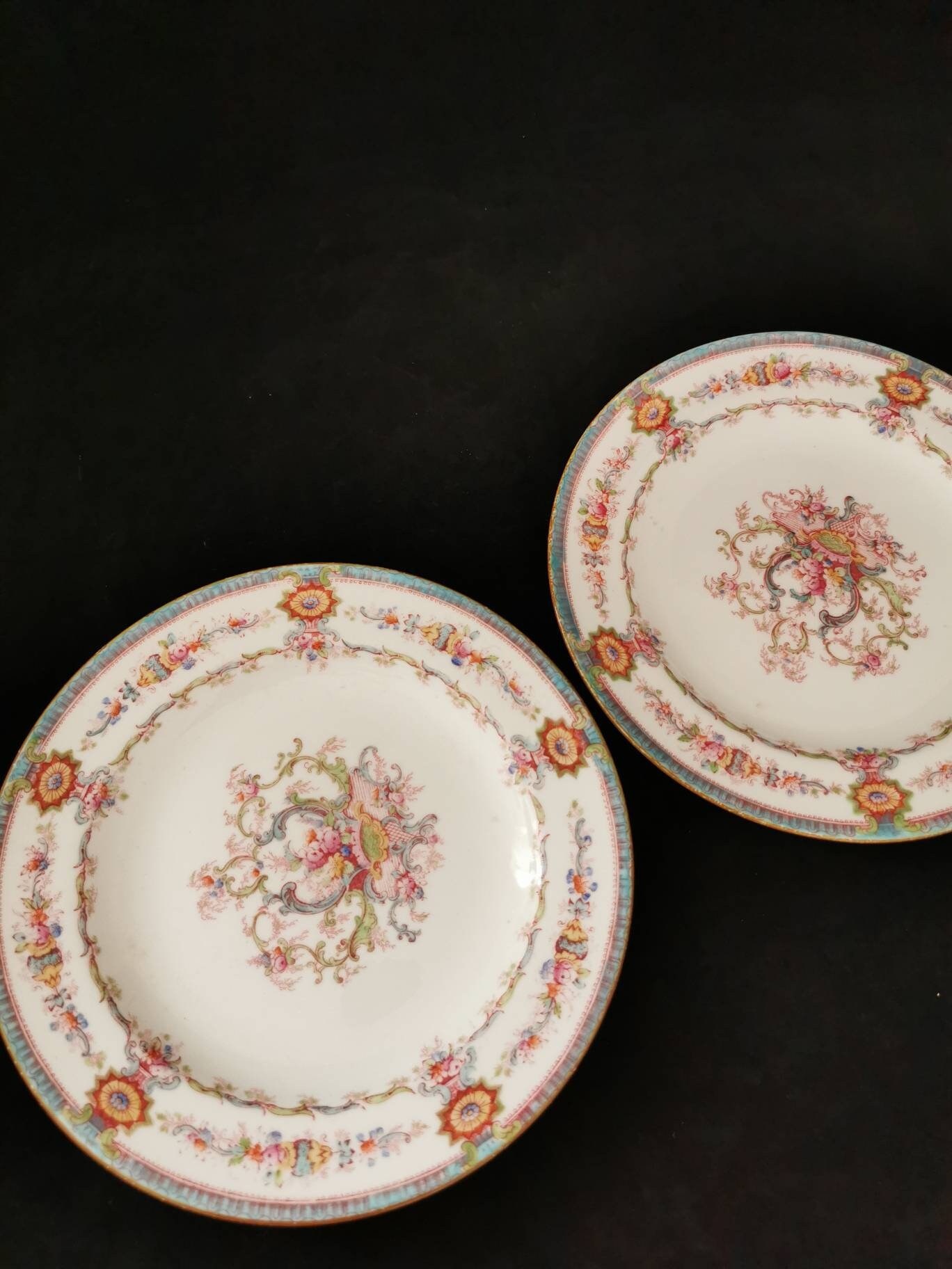 ビンテージ　CAULDON コウルドン　花柄陶器皿 壁掛　アート　額縁 コウルドン】1920年代製 ピンクの金彩トリオ | Bunny Ears Antiques