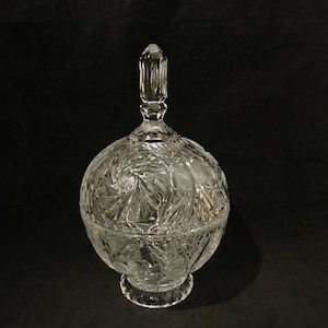 Bonboniere de cristal grande cristal con tapa desgastada cristal prensado cristal de plomo 26 cm