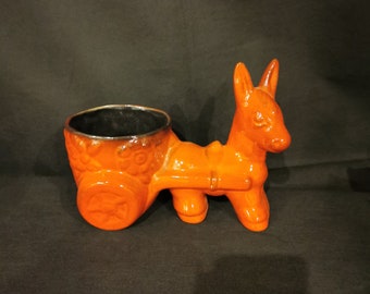 Red ceramic plant pot flower pot sweet donkey 70s Italy