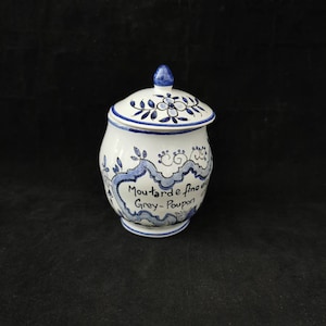 Gran olla de mostaza Art Déco de barro Moutarde Fine de Dijon Maille 1777 Francia mostaza