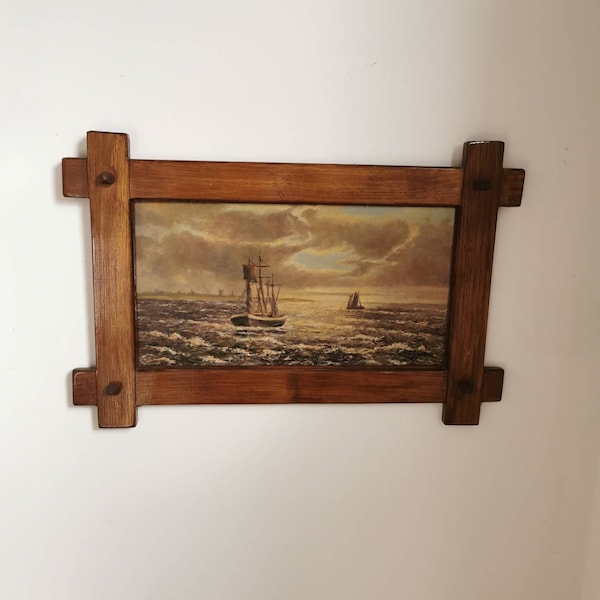 Vintage Aquarell Bild Ölbild fabelhaftes Meer 1957 Segelboot Malerei