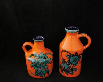 70er Jahre Design 2x Vase Marei Keramik orange grün West Germany Vintage Dekor WGP 70s