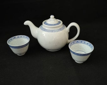 Teapot blue pattern pot teapot with 2 tea bowls porcelain blue/white