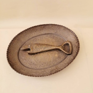 Vintage bottle opener fish heavy 50s with brass bowl