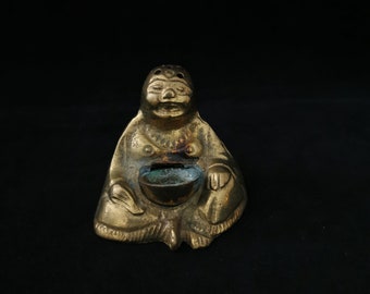 Kleiner Buddha Figur Räuchermännchen Rauchbuddha Skulptur Asien Messing shabby Vintage