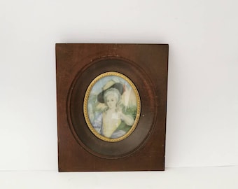 Vintage wooden frame with miniature picture rare picture picture frame